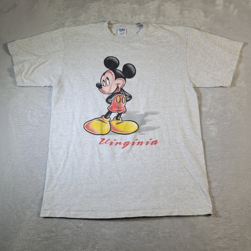 Velva Sheen Mickey Mouse T-Shirt Mens Large Grey Virginia Vintage Made in USA